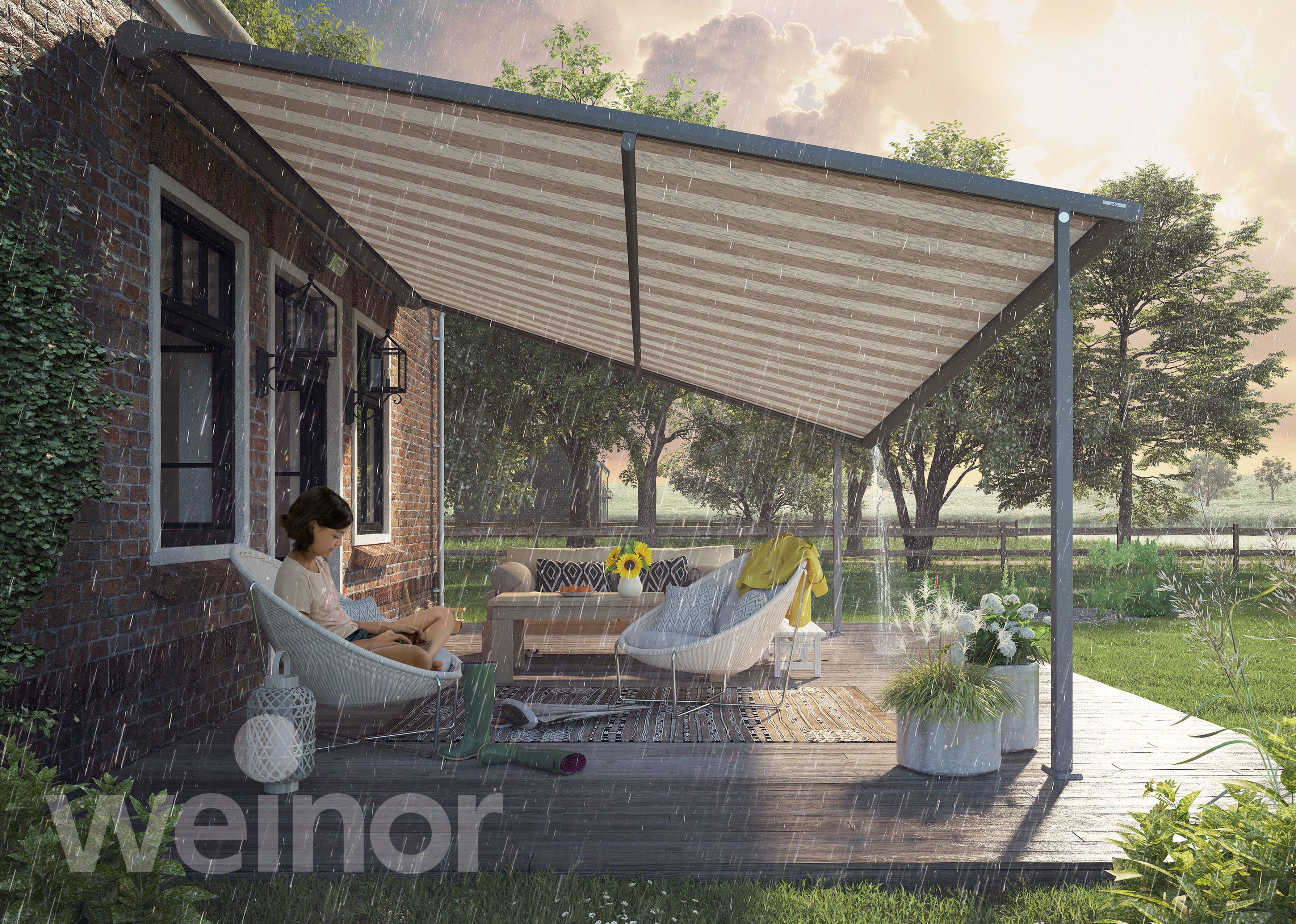 Pergolamarkise Plaza Viva als moderner Sonnenschutz für Außenbereiche